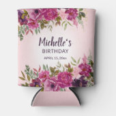 ピンクエレガントパープルフローラ誕生日 缶クーラー (正面)