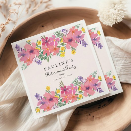 ピンクエレガントパープルフローラ退職パーティー スタンダードランチョンナプキン