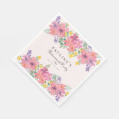 ピンクエレガントパープルフローラ退職パーティー スタンダードランチョンナプキン (角)