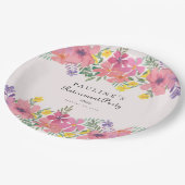 ピンクエレガントパープルフローラ退職パーティー ペーパープレート (アングル)