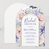 ピンクエレガントパープルフローラ金ゴールドアーチブライダルシャワー 招待状 (正面/裏面)