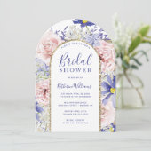 ピンクエレガントパープルフローラ金ゴールドアーチブライダルシャワー 招待状 (スタンド正面)