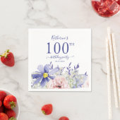ピンクエレガントパープルフローラ100th誕生日パーティー スタンダードカクテルナプキン (インサイチュ)