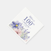 ピンクエレガントパープルフローラ100th誕生日パーティー スタンダードカクテルナプキン (角)