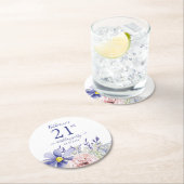 ピンクエレガントパープルフローラ21歳の誕生日パーティー ラウンドペーパーコースター (インサイチュ)