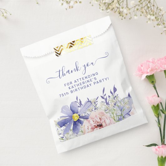 ピンクエレガントパープルフローラ75誕生日ありがとう フェイバーバッグ (封をした状態)