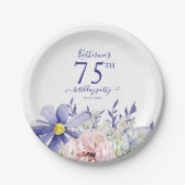 ピンクエレガントパープルフローラ75th誕生日パーティー ペーパープレート (正面)