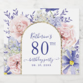 ピンクエレガントパープルフローラ80th誕生日パーティー スパークリングワインラベル (シングルラベル)