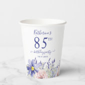 ピンクエレガントパープルフローラ85th誕生日パーティー 紙コップ (裏面)