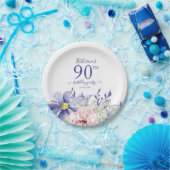ピンクエレガントパープルフローラ90th誕生日パーティー ペーパープレート (パーティー)