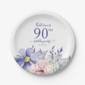 ピンクエレガントパープルフローラ90th誕生日パーティー ペーパープレート (正面)