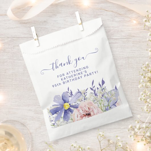 ピンクエレガントパープルフローラ95誕生日ありがとう フェイバーバッグ (クリップ留めされた状態)