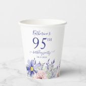 ピンクエレガントパープルフローラ95th誕生日パーティー 紙コップ (正面)