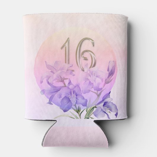 ピンクエレガントパープルフローラSweet sixteenパーティー 缶クーラー (裏面)