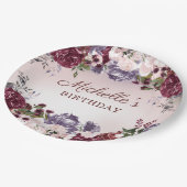 ピンクエレガントパープルブルゴーニュ誕生日 ペーパープレート (アングル)