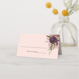 ピンクエレガントパープルプラムピンク結婚フローラ プレイスカード