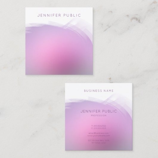 ピンクエレガントパープルプロフェッショナルテンプレートモダン スクエア名刺 (正面/裏面)