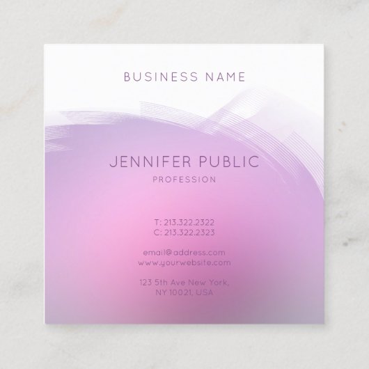 ピンクエレガントパープルプロフェッショナルテンプレートモダン スクエア名刺 (裏面)