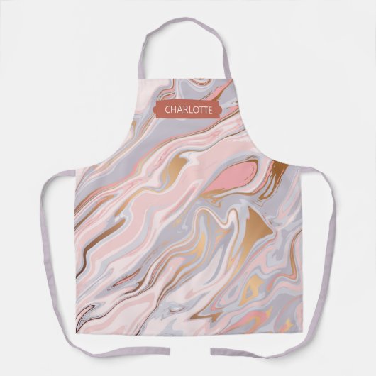ピンクエレガントパープルマーブルシッパーソナライズされたク名 エプロン (正面)