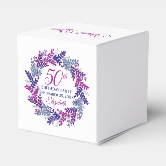 ピンクエレガントパープルリース50th誕生日パーティー フェイバーボックス (裏面サイド)