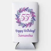 ピンクエレガントパープルリース55誕生日 スリム缶クーラー (正面)