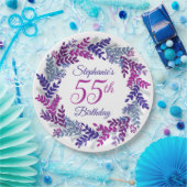 ピンクエレガントパープルリース55誕生日 ペーパープレート (パーティー)