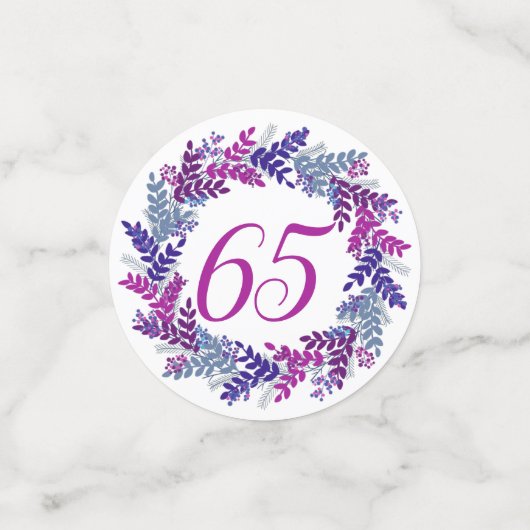 ピンクエレガントパープルリース65番目の誕生日紙吹雪 コンフェッティ (スモール正面)