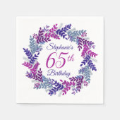 ピンクエレガントパープルリース65誕生日 スタンダードカクテルナプキン (正面)