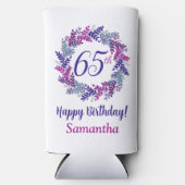 ピンクエレガントパープルリース65誕生日 スリム缶クーラー (正面)