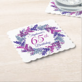 ピンクエレガントパープルリース65誕生日 ペーパーコースター (アングル)