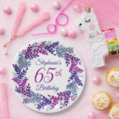 ピンクエレガントパープルリース65誕生日 ペーパープレート (パーティー)