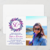 ピンクエレガントパープルリース80th誕生日パーティー 招待状 (正面/裏面)