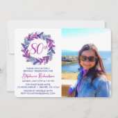 ピンクエレガントパープルリース80th誕生日パーティー 招待状 (正面)