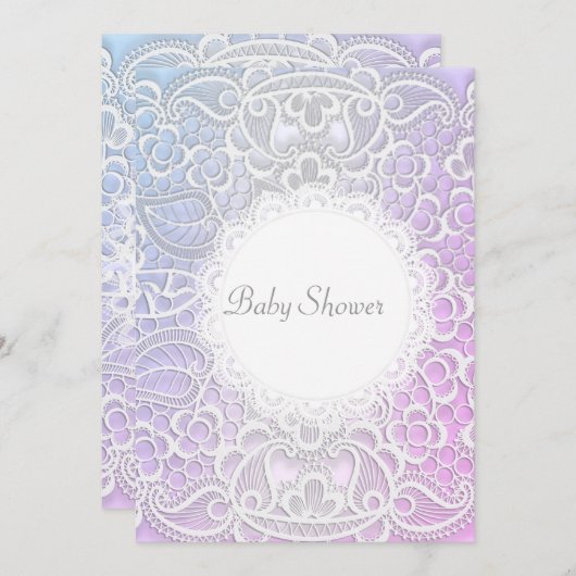 ピンクエレガントパープルレース赤ちゃんシャワー招待状 招待状 (正面/裏面)