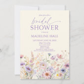 ピンクエレガントパープルワイルドフラワーブライダルシャワー 招待状 (正面)