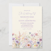 ピンクエレガントパープルワイルドフラワー結婚ズ 招待状 (正面)