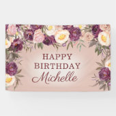 ピンクエレガントパープルヴィンテージ牡丹ハッピーバースデー 横断幕 (横)
