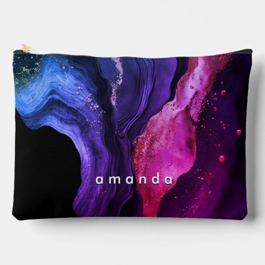 ピンクエレガントパープル大理石アートフェイクグリッター アクセサリーポーチ (正面)