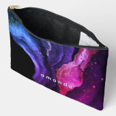 ピンクエレガントパープル大理石アートフェイクグリッター アクセサリーポーチ (見開き)