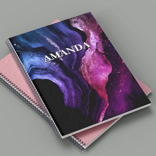 ピンクエレガントパープル大理石アートフェイクグリッター ノートブック