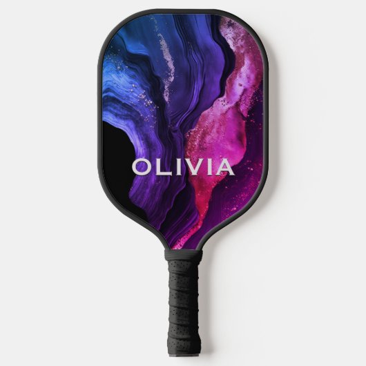 ピンクエレガントパープル大理石アートフェイクグリッター ピックルボールラケット (正面)