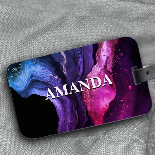 ピンクエレガントパープル大理石アートフェイクグリッター ラゲッジタグ