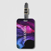 ピンクエレガントパープル大理石アートフェイクグリッター ラゲッジタグ (正面縦)
