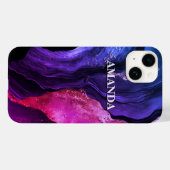 ピンクエレガントパープル大理石アートフェイクグリッター Case-Mate iPhoneケース (裏面 (横))