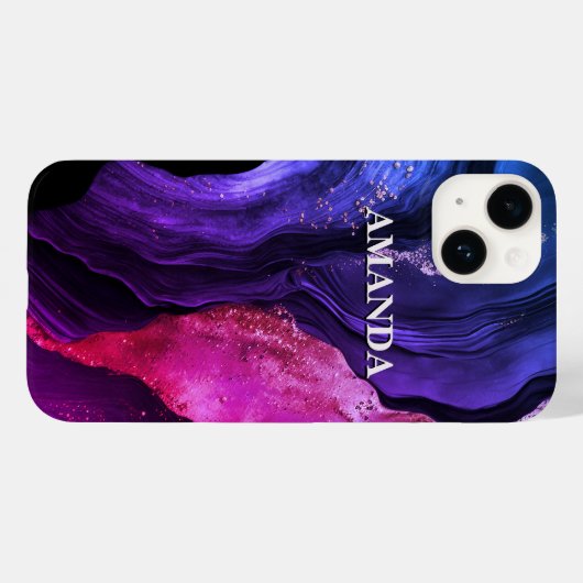 ピンクエレガントパープル大理石アートフェイクグリッター Case-Mate iPhoneケース (裏面 (横))