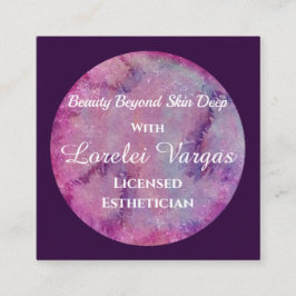 ピンクエレガントパープル水彩エステティシャン&QR スクエア名刺