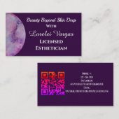 ピンクエレガントパープル水彩エステティシャン&QR 名刺 (正面/裏面)