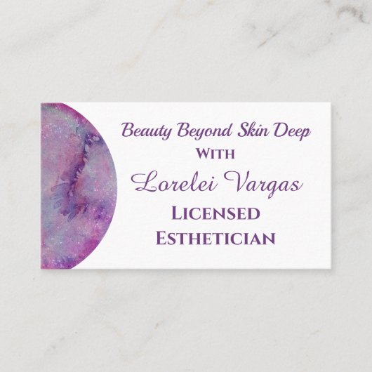 ピンクエレガントパープル水彩エステティシャン&QR 名刺 (正面)