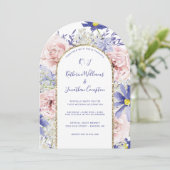 ピンクエレガントパープル水彩フローラアルチ結婚ーズ 招待状 (スタンド正面)