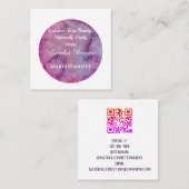 ピンクエレガントパープル水彩化粧アーティスト&QR スクエア名刺 (正面/裏面)